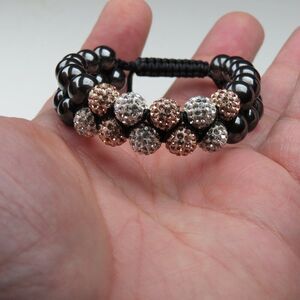 $300 Pink 10mm Crystal Beads Hematite Bracelet Hand Made 7 to 9" adjustable